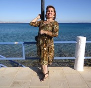 Sue beaming at Kefalos beach