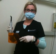 Renee ready with curing light and shield