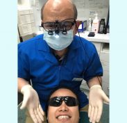 Dr Seymour with his Loupes ready to give Dr Joy Liu a check up