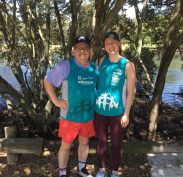 Gillian and the man at Cooks River at the start of the Run